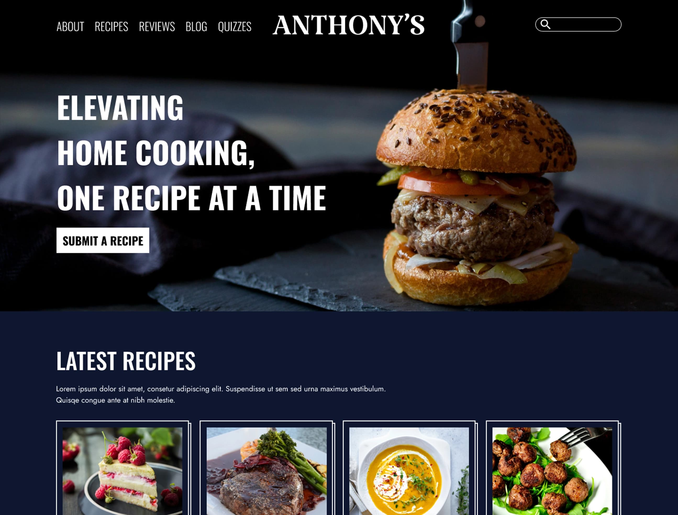 Anthony's Recipe landing page screenshot